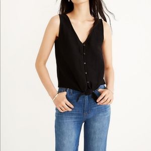 Madewell Black Sleeveless Tie Front Tank XS